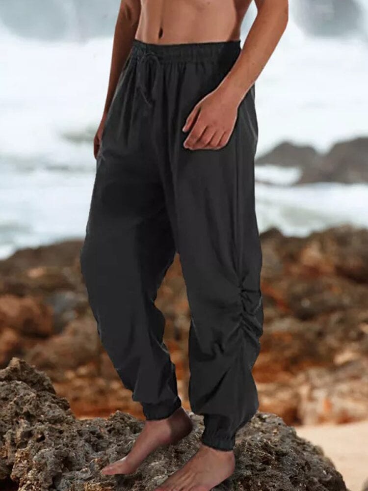 Harem linen lace-up pants