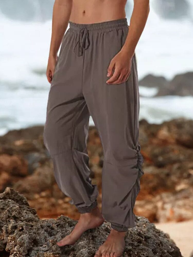 Harem linen lace-up pants