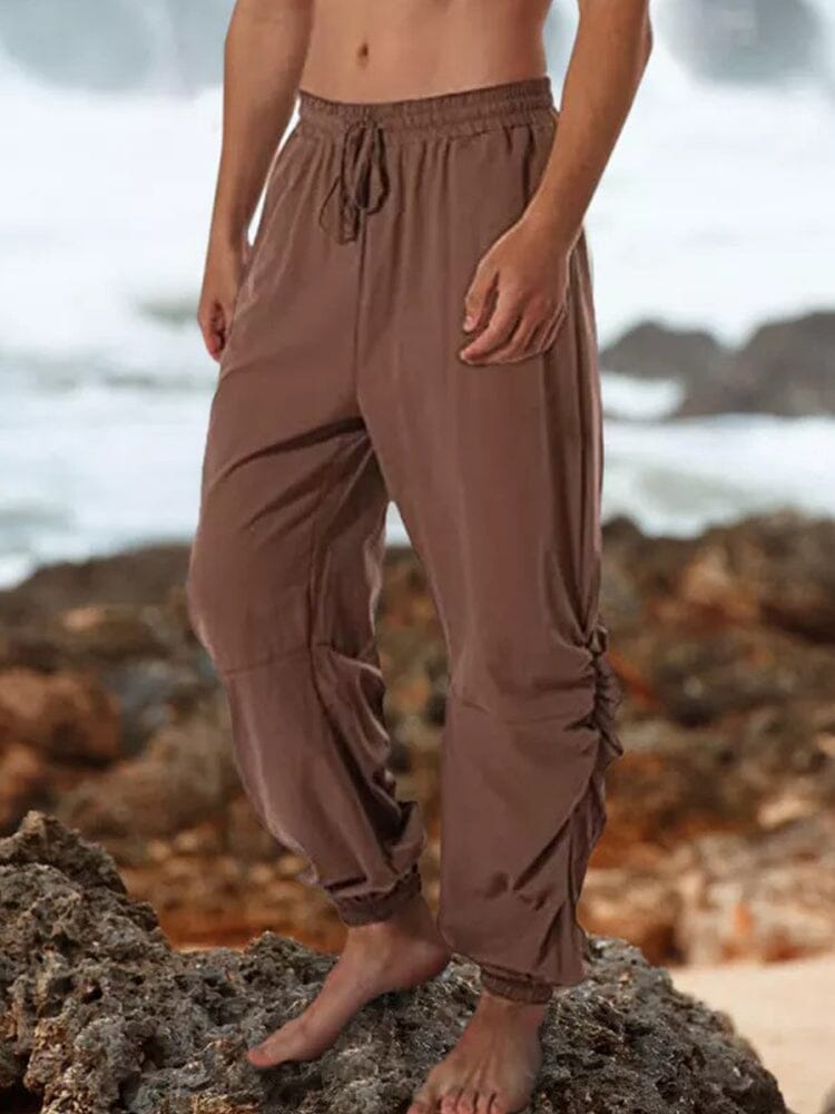 Harem linen lace-up pants