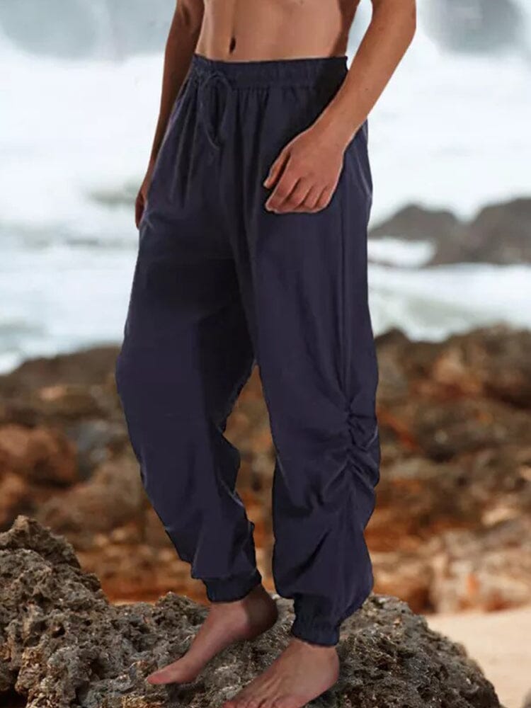 Harem linen lace-up pants