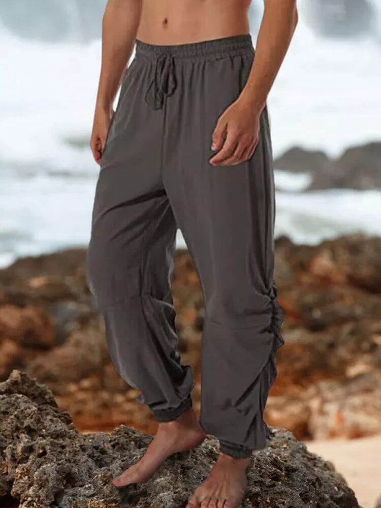 Harem linen lace-up pants