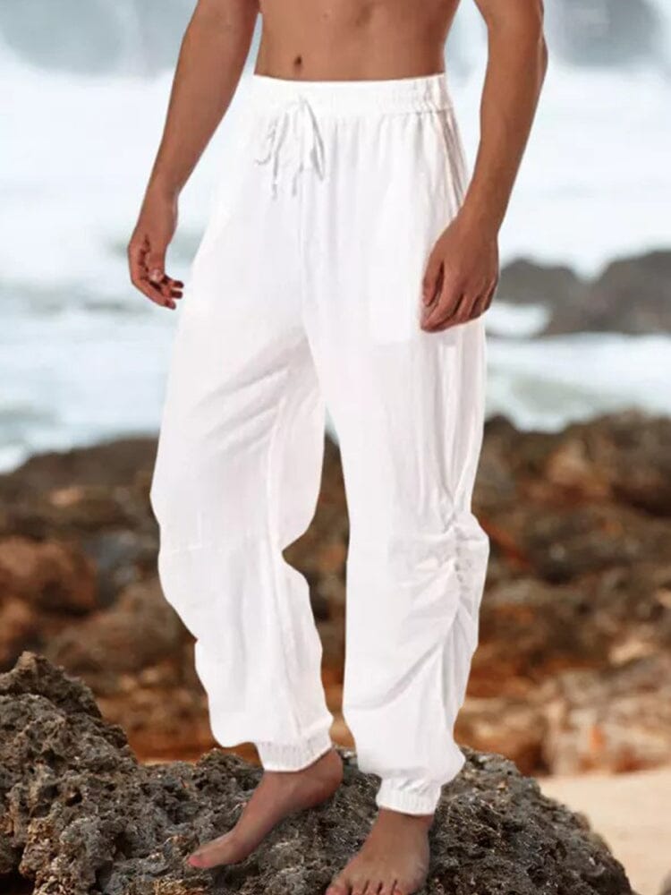 Harem linen lace-up pants