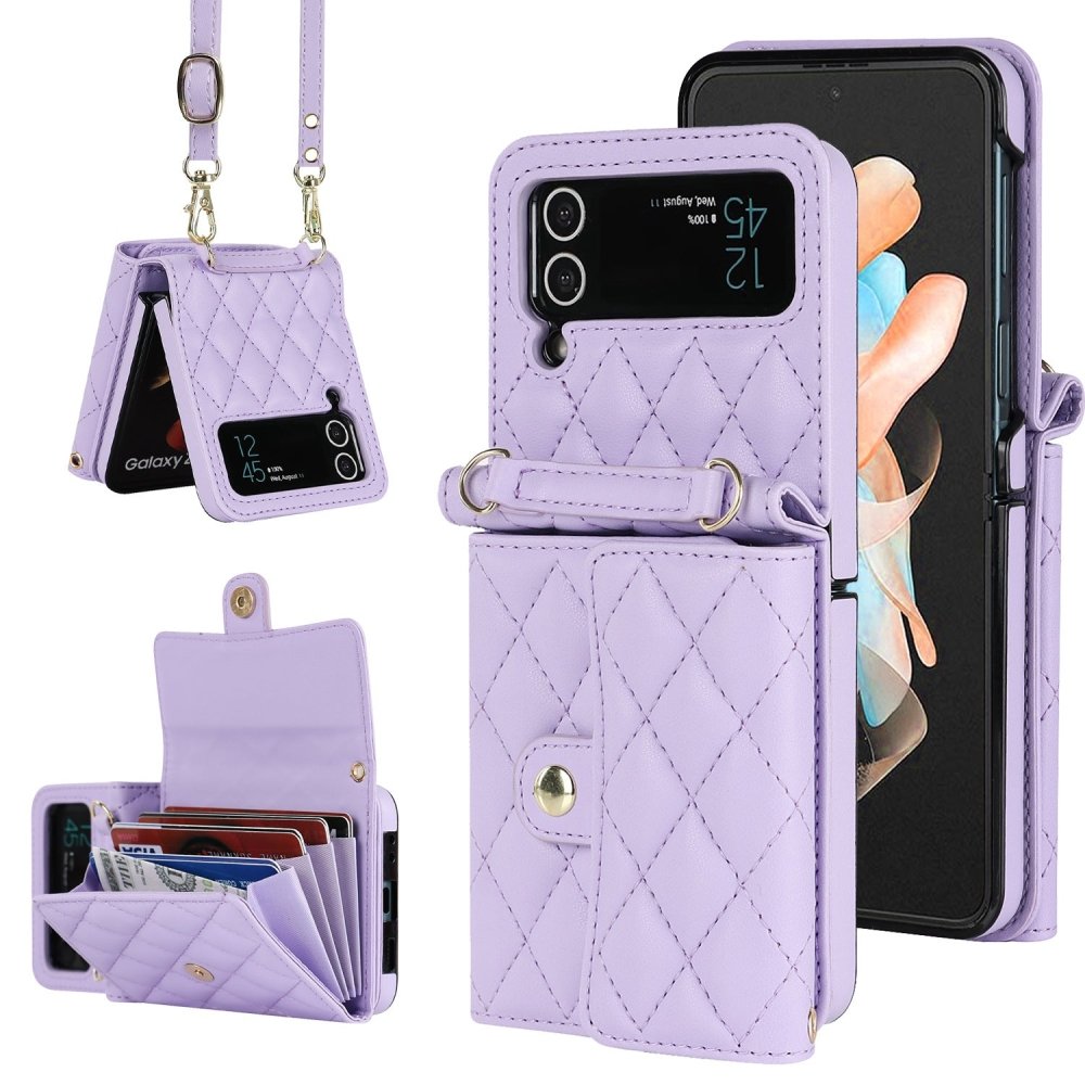 Crossbody foldable mobile phone case leather case suitable for Samsung Z Flip3/4/5 small fragrance mobile phone protective cover - eewoldia