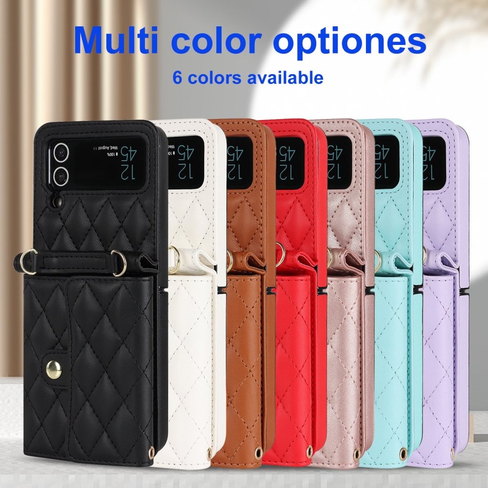 Crossbody foldable mobile phone case leather case suitable for Samsung Z Flip3/4/5 small fragrance mobile phone protective cover - eewoldia