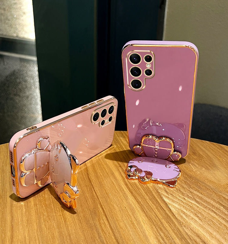 Cute cat makeup mirror holder protective Casefor Samsung S22 S23 S24 Plus Ultra