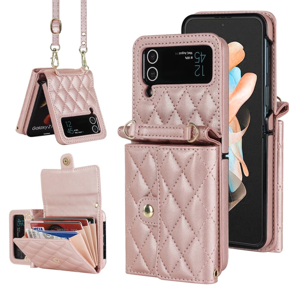 Crossbody foldable mobile phone case leather case suitable for Samsung Z Flip3/4/5 small fragrance mobile phone protective cover - eewoldia