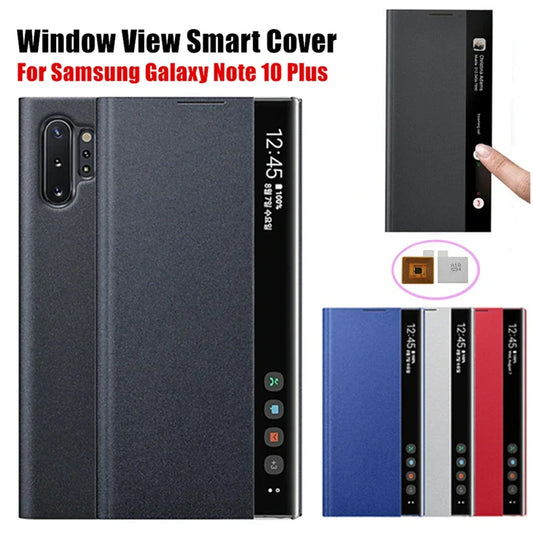 Window View Leather Cases For Samsung Galaxy S24 S23 S22 S21 S20 Note 20 Ultra  Smart Sleep Awake Flip Cover