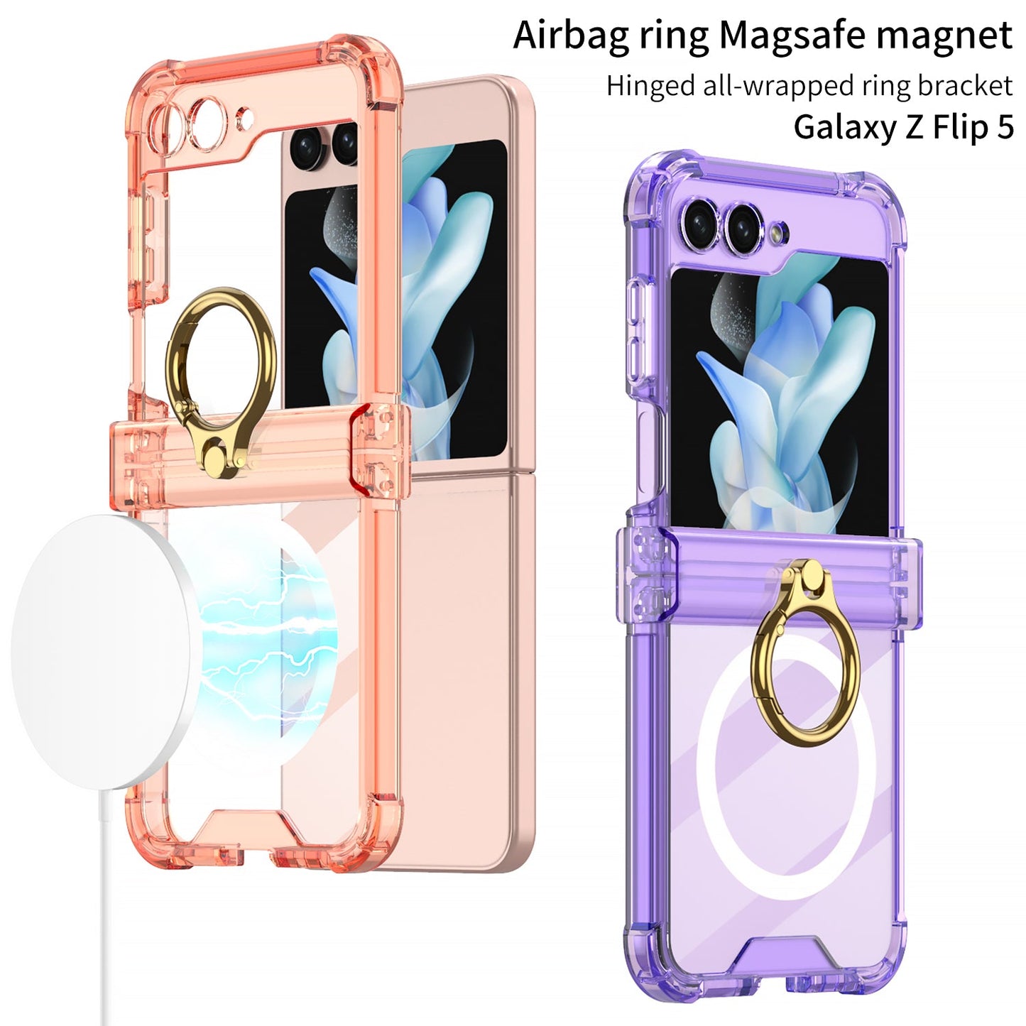 Magnetic MagSafe Airbag Ring Hinge Phone Case For Samsung Galaxy Z Flip5 Flip4 Flip3