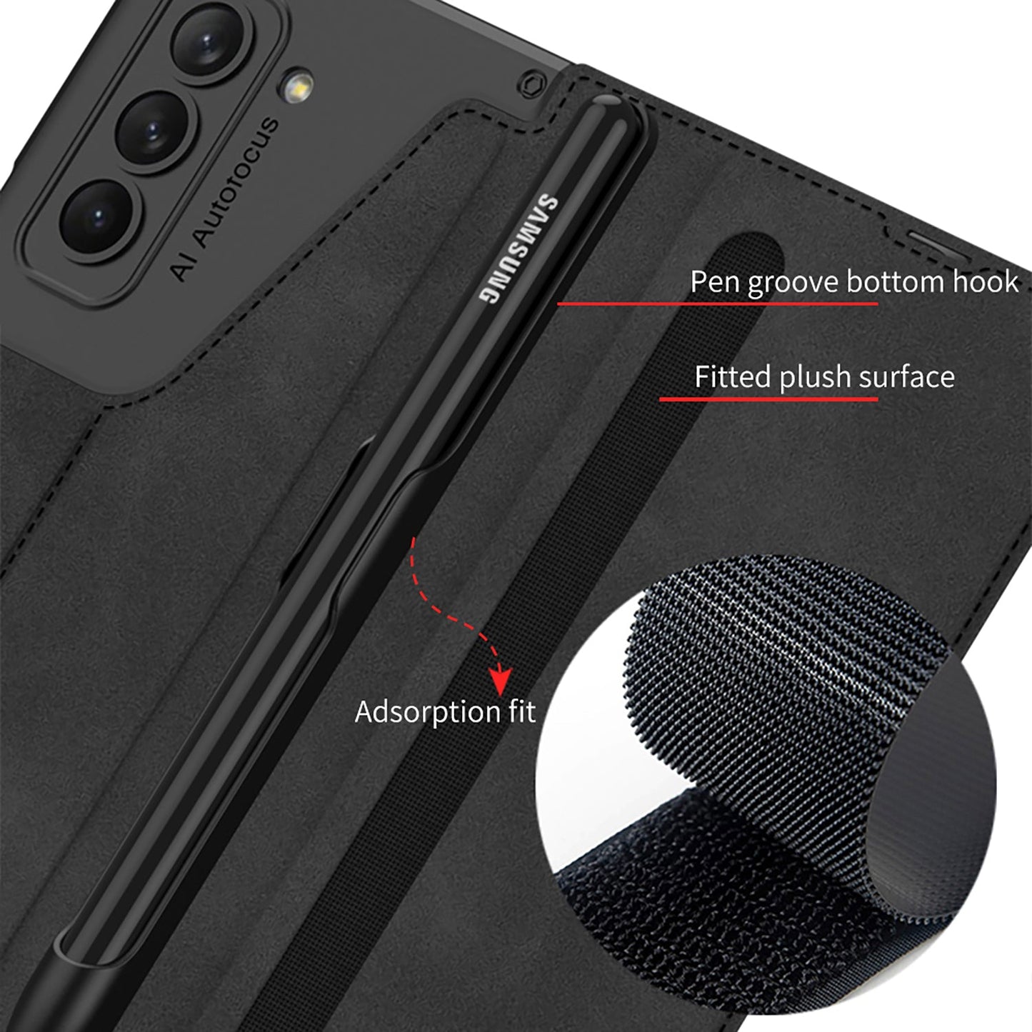 Leather Pen Holder Armor Phone Case With Back Screen Protector For Samsung Galaxy Z Fold5 Fold4