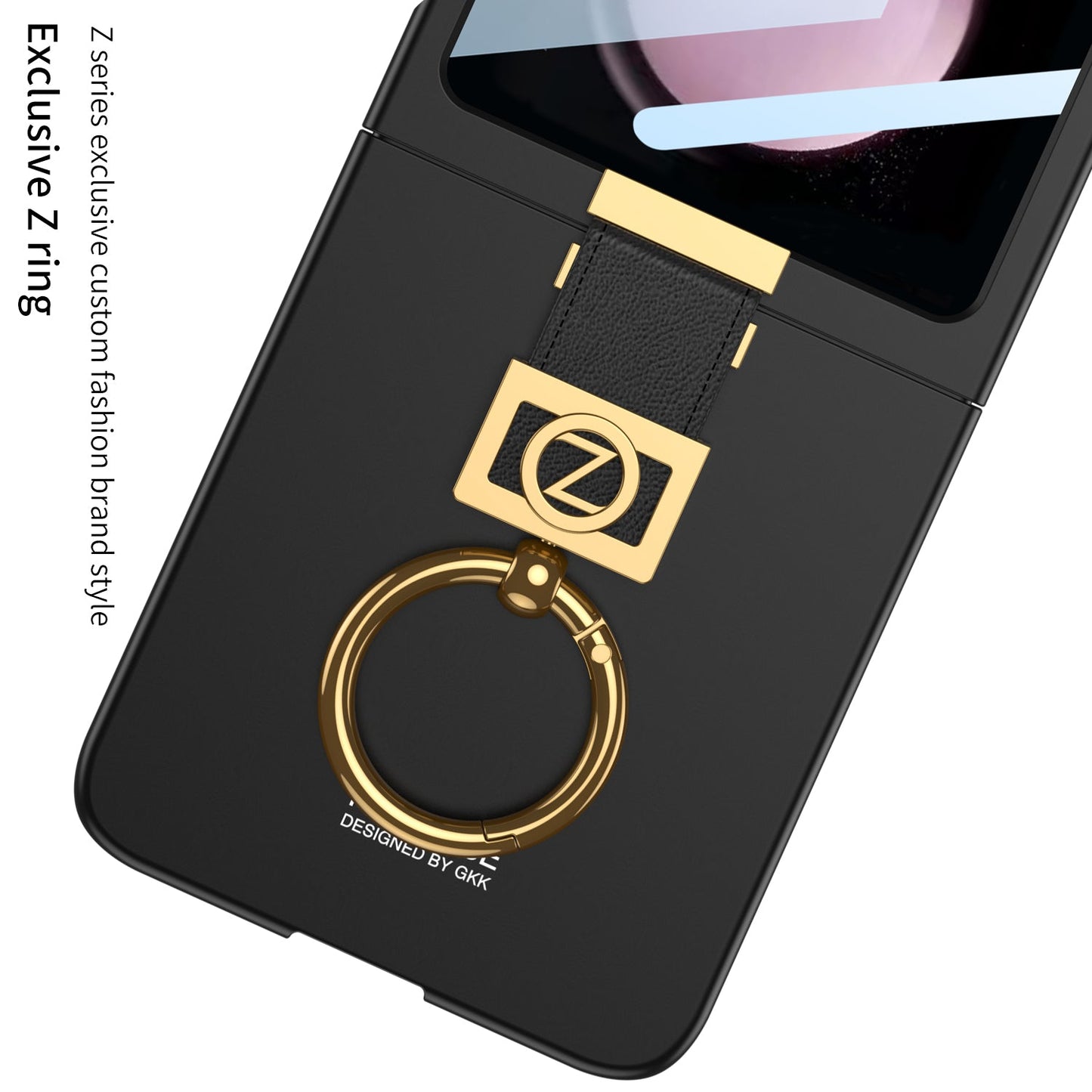 Luxury Z Ring Holder Phone Case With Back Screen Protector For Samsung Galaxy Z Flip5 Flip4 Flip3