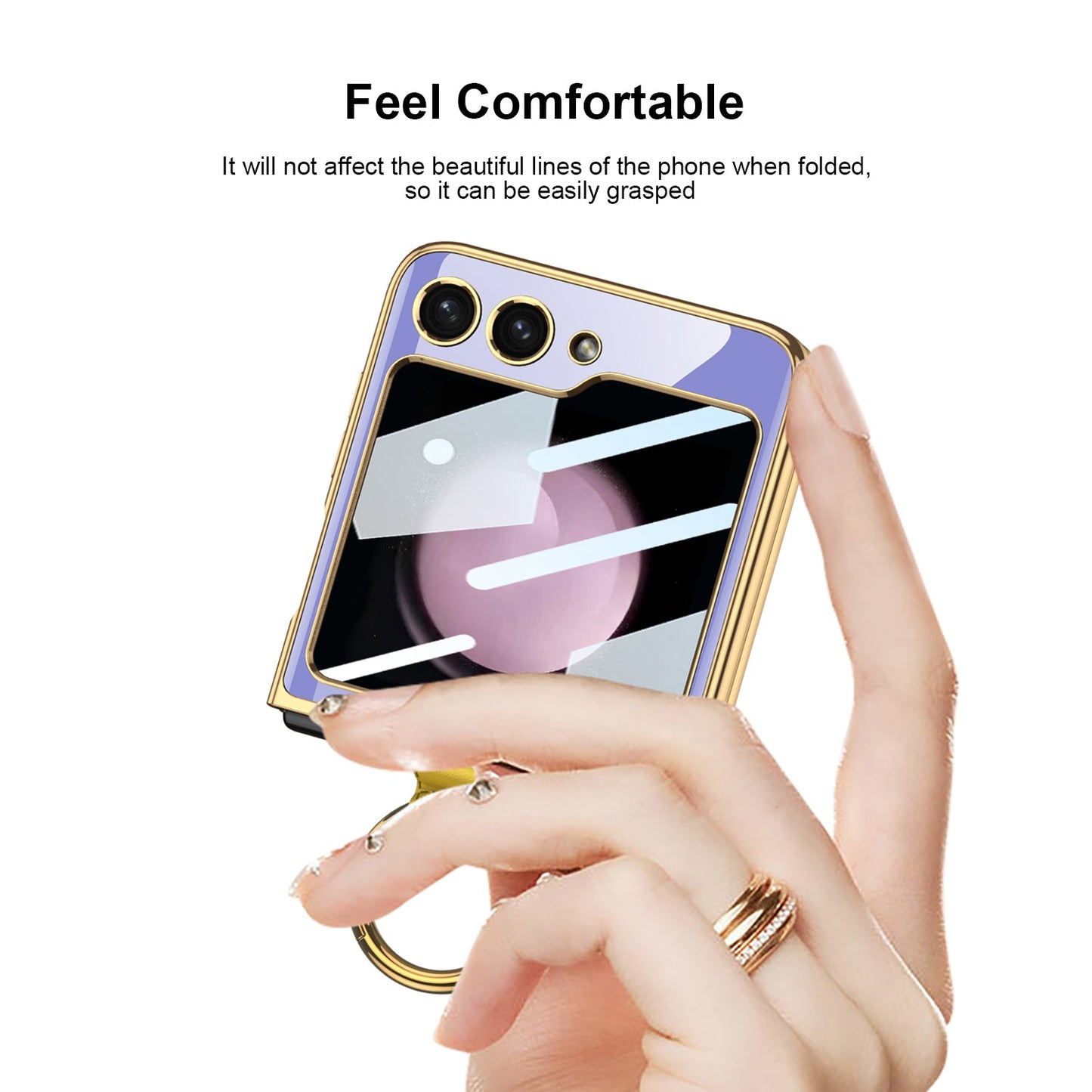 Electroplating Deer Pattern Ring Holder Drop-proof Phone Case With Back Screen Protector For Samsung Galaxy Z Flip5