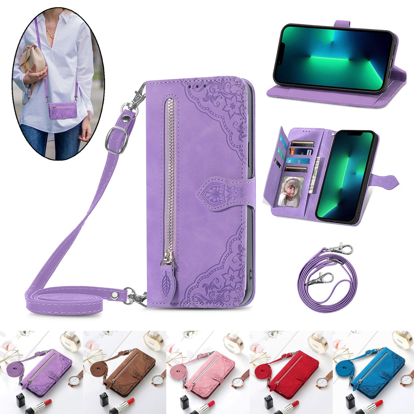 Versatile Elegance Crossbody Wallet Flip Case for Samsung Galaxy