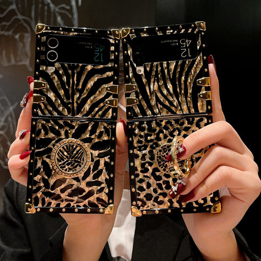Leopard Print Ring Phone Case for Samsung Galaxy Z Flip 3/4/5