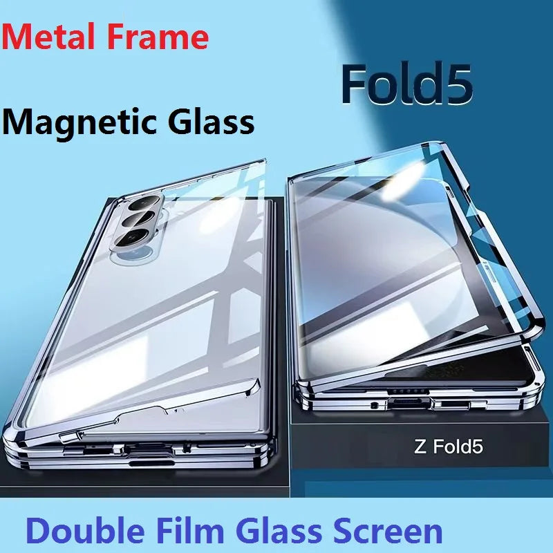 Metal Frame For Samsung Galaxy Z Fold 5 4 3 Case Glass Film Privacy Double Sided Magnetic Anti Spy Cover