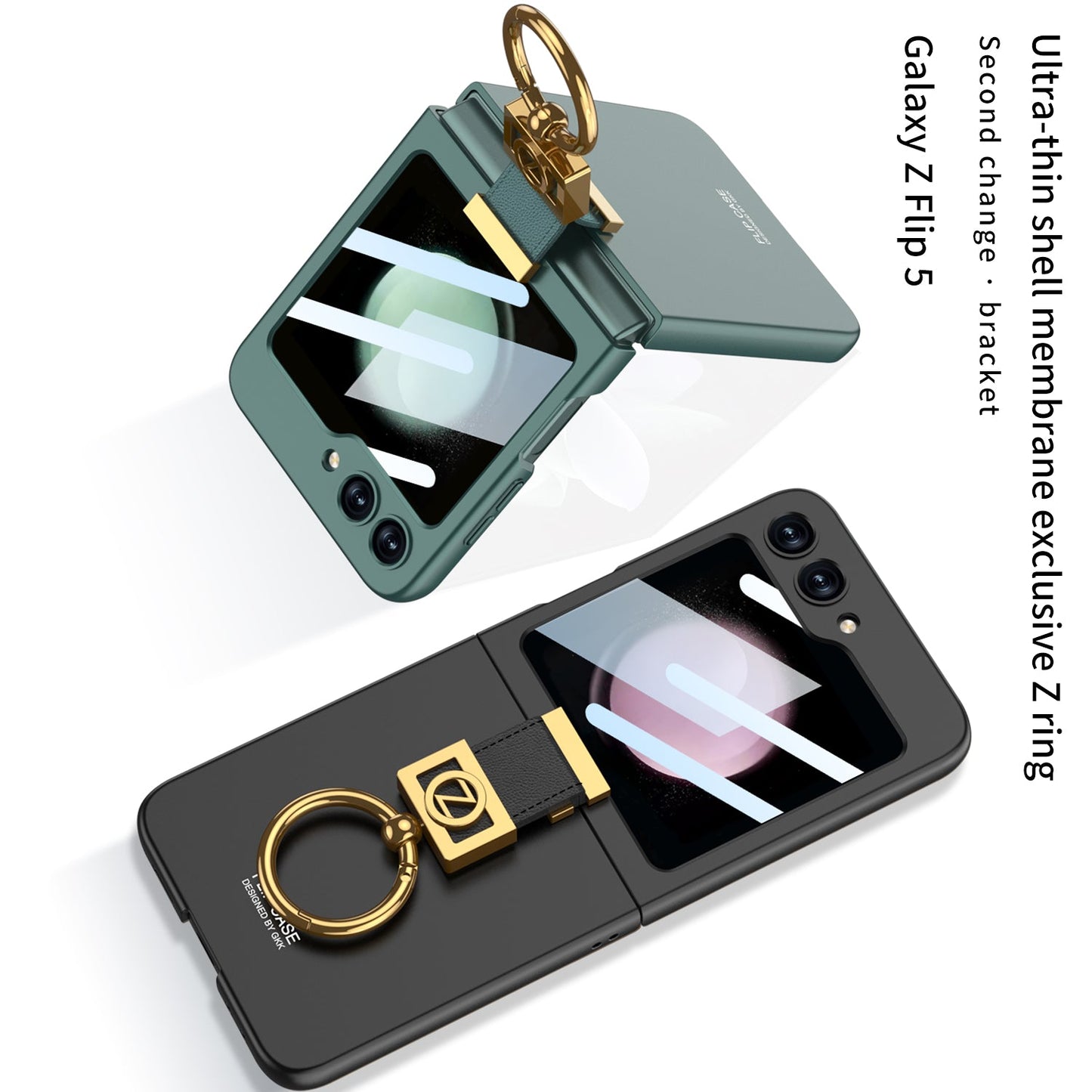 Luxury Z Ring Holder Phone Case With Back Screen Protector For Samsung Galaxy Z Flip5 Flip4 Flip3