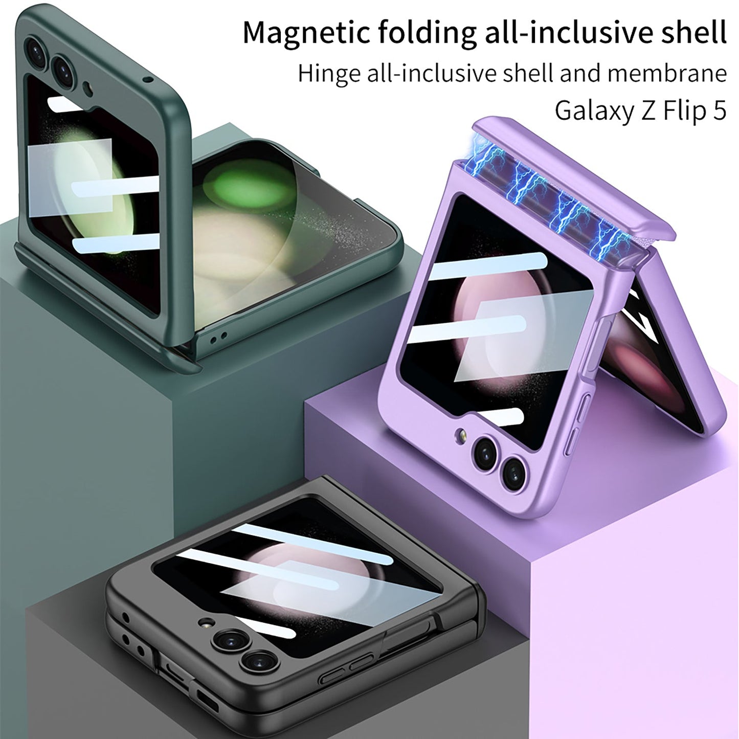 Magnetic All-included Shockproof Plastic Hard Cover For Samsung Galaxy Z Flip5 Flip4 Flip3