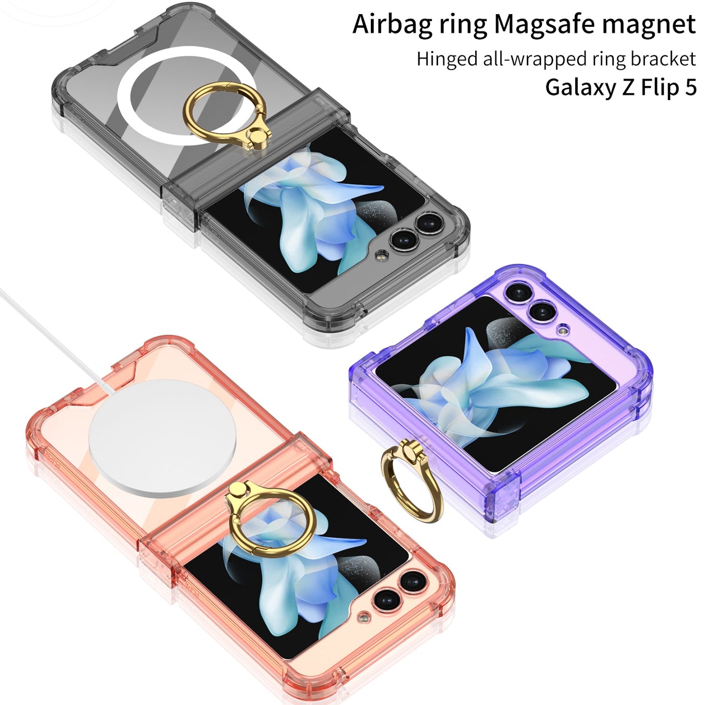 Magnetic MagSafe Airbag Ring Hinge Phone Case For Samsung Galaxy Z Flip5 Flip4 Flip3