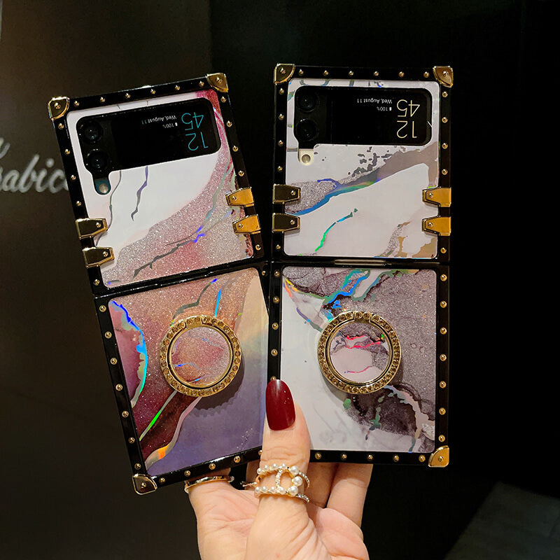 Marble Colorful Ring Phone Case for Samsung Galaxy Z Flip 3/4/5