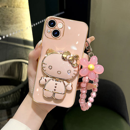 Cute cat makeup mirror holder protective Case for iPhone