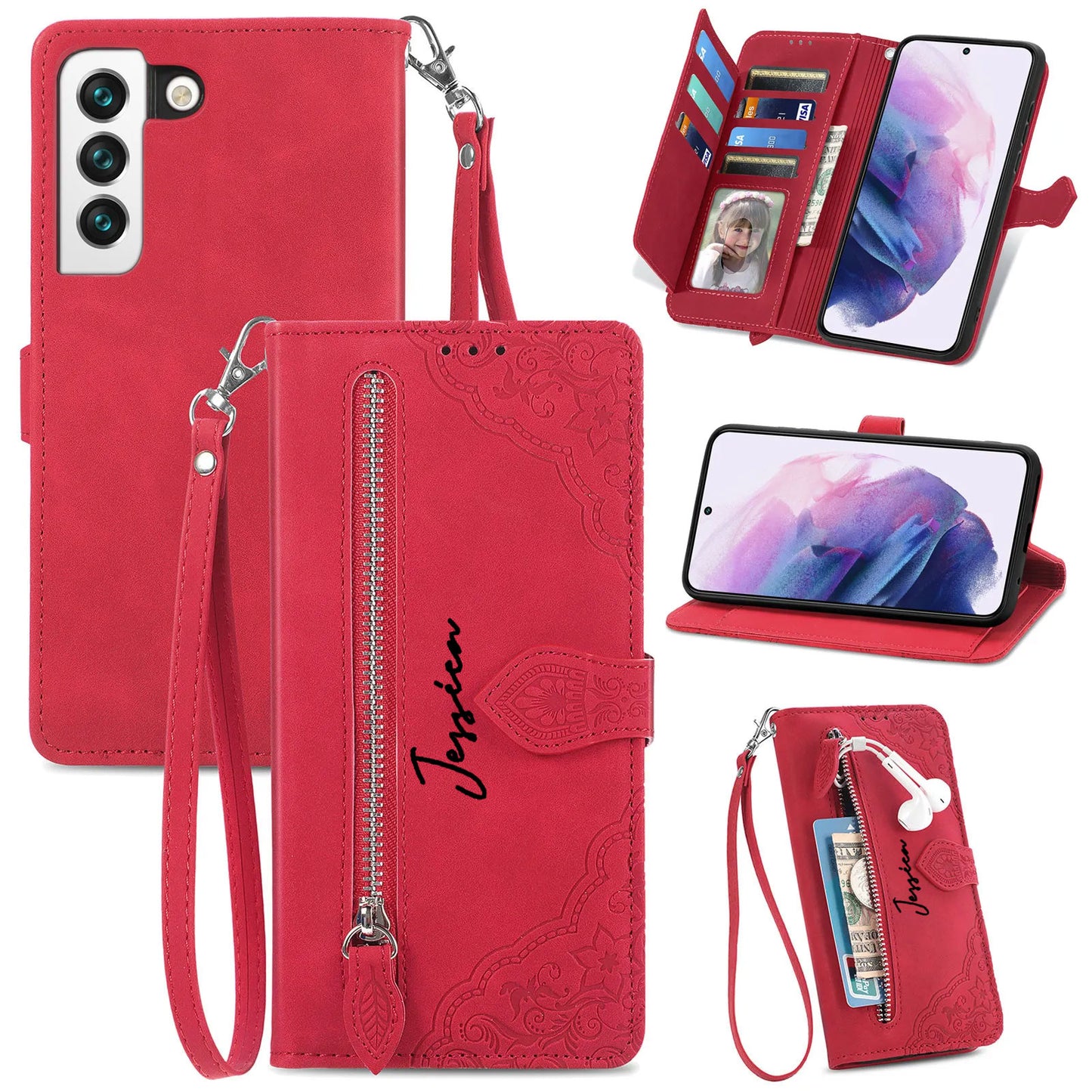 Personalised Monogram Card Holder Zipper Wallet Crossbody Phone Case