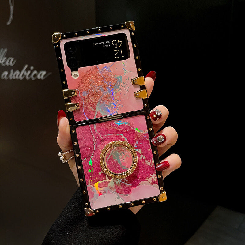 Marble Colorful Ring Phone Case for Samsung Galaxy Z Flip 3/4/5