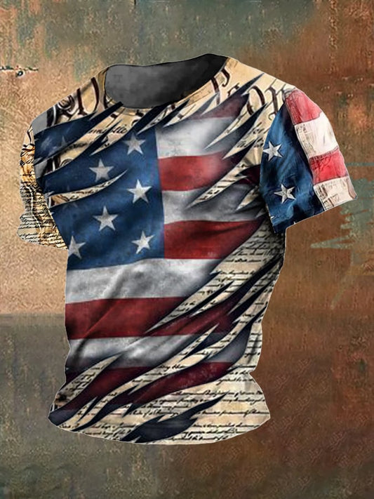 Men's Vintage American Flag Declaration of Independence Print T-Shirt