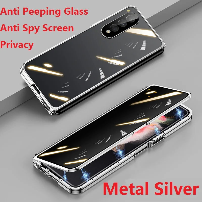 Metal Frame For Samsung Galaxy Z Fold 5 4 3 Case Glass Film Privacy Double Sided Magnetic Anti Spy Cover