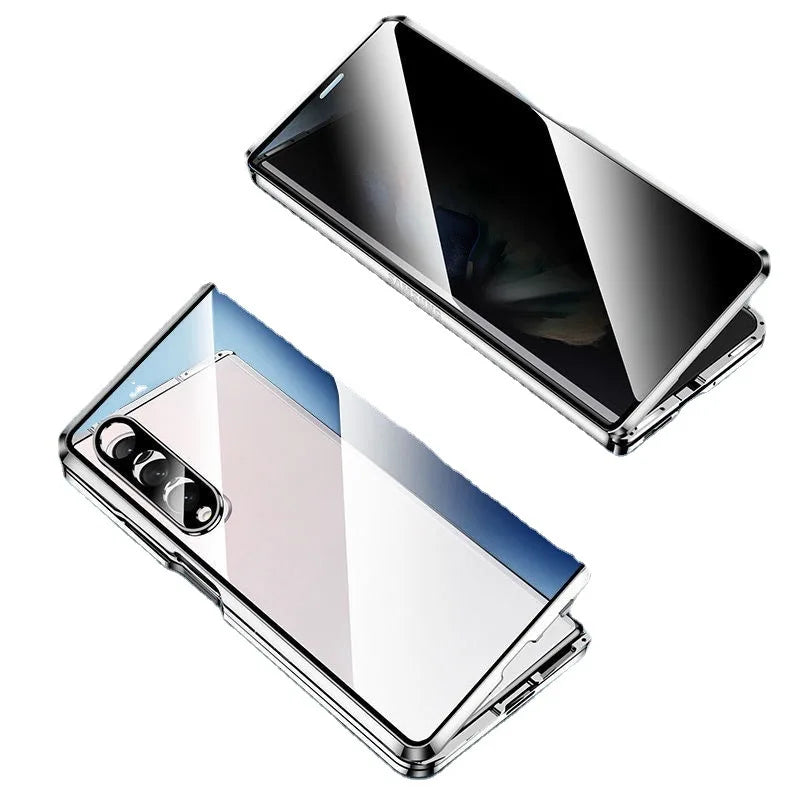 Metal Frame For Samsung Galaxy Z Fold 5 4 3 Case Glass Film Privacy Double Sided Magnetic Anti Spy Cover