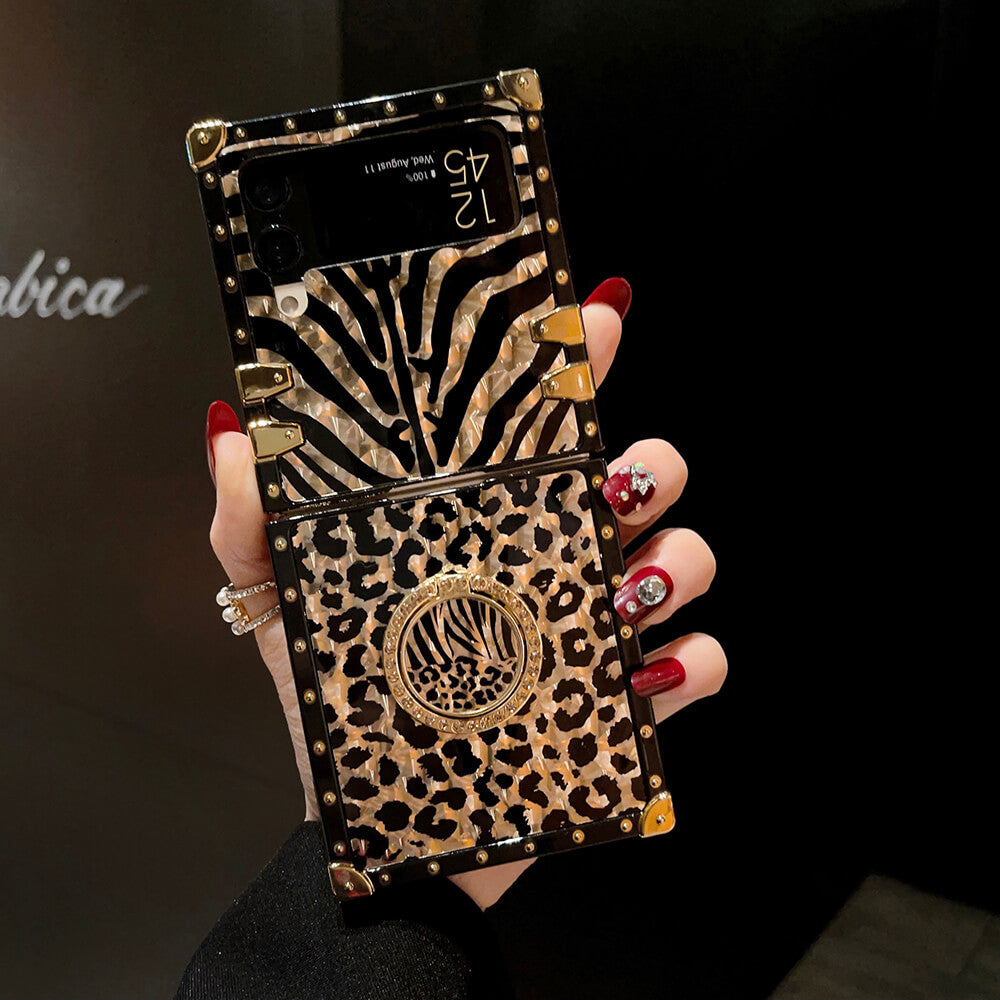 Leopard Print Ring Phone Case for Samsung Galaxy Z Flip 3/4/5