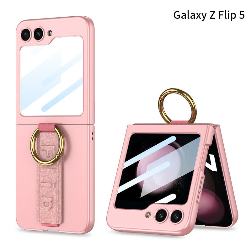 Samsung Galaxy Z Flip 5 Case with Tempered Glass Protector and Wrist Strap Bracelet