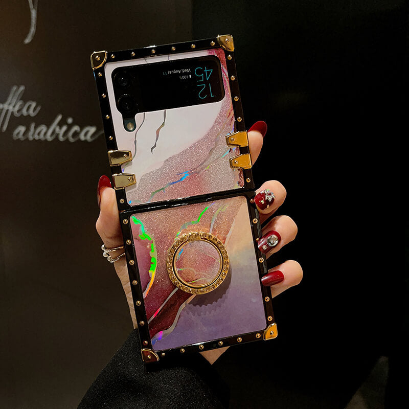 Marble Colorful Ring Phone Case for Samsung Galaxy Z Flip 3/4/5