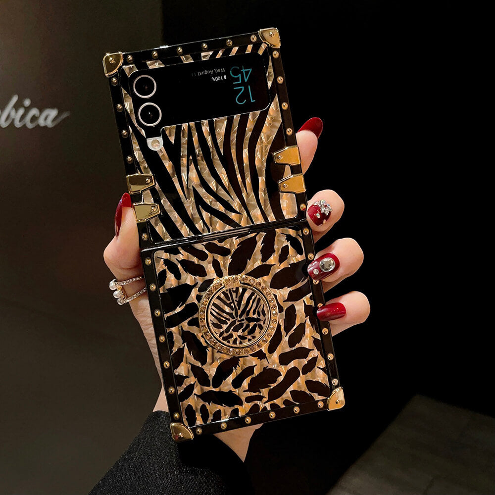 Leopard Print Ring Phone Case for Samsung Galaxy Z Flip 3/4/5