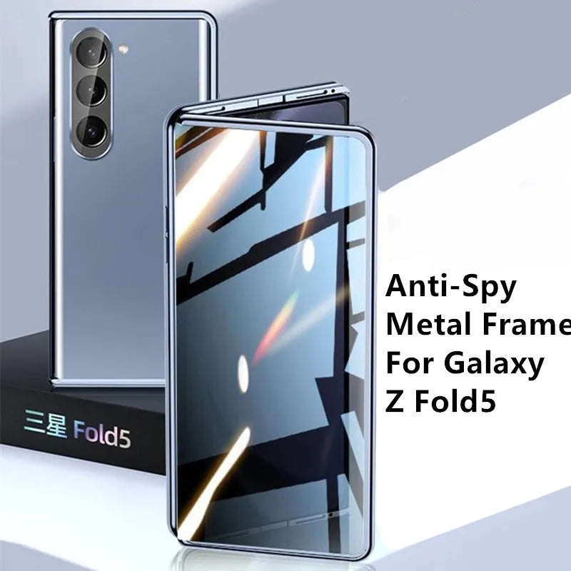 Metal Frame For Samsung Galaxy Z Fold 5 4 3 Case Glass Film Privacy Double Sided Magnetic Anti Spy Cover