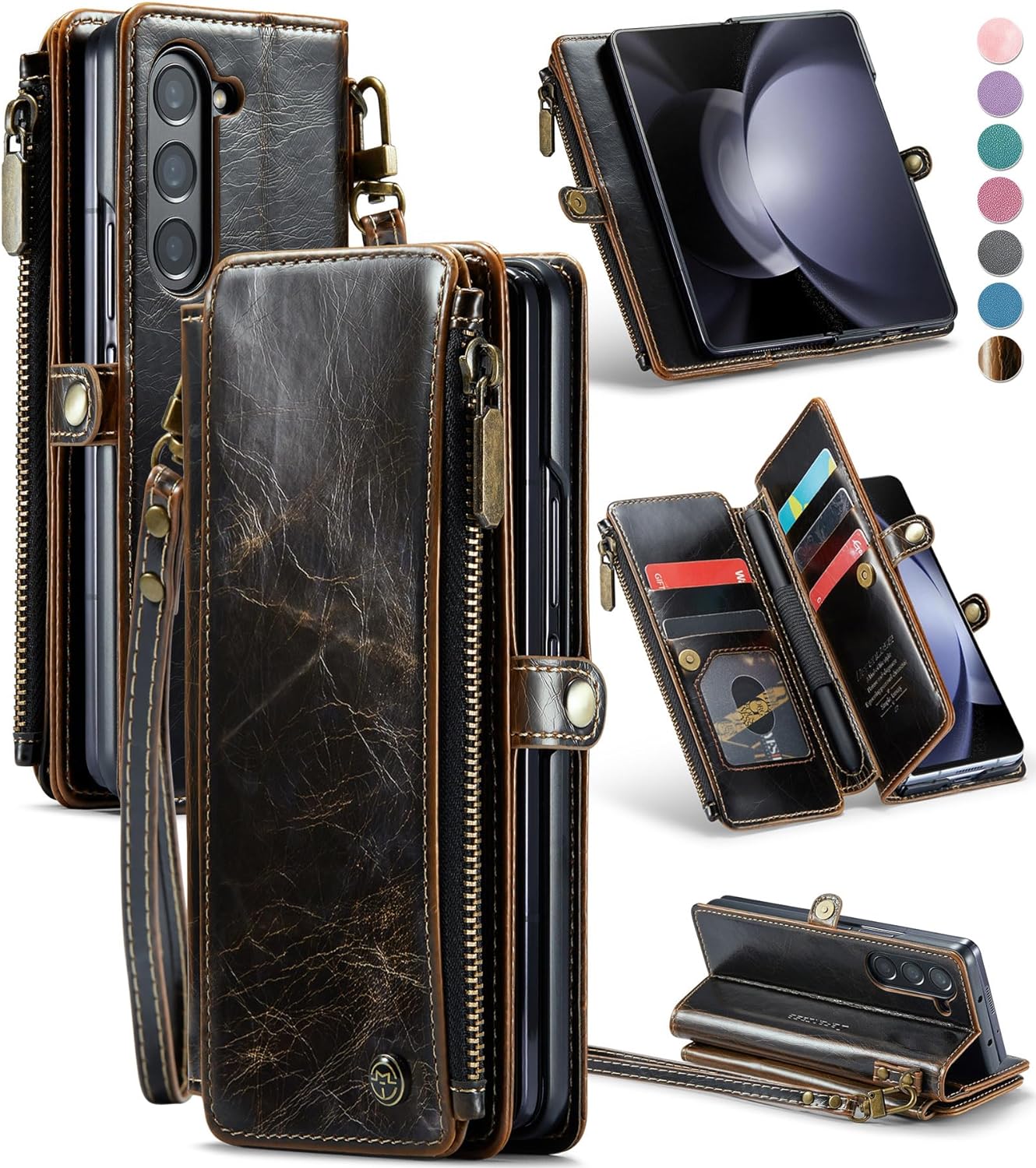 Samsung Galaxy Z Fold 6 5 4 3 Case Vintage Rits Leder 2 In1 Magnetische Portemonnee Kaartsleuf Flip Houder Beschermen Schokbestendige Hoes