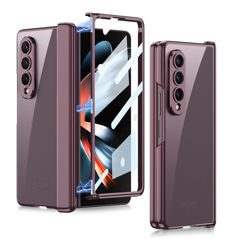 Electroplated Transparent Magnetic Hinge All-included Phone Case With Back Screen Protector For Samsung Galaxy Z Fold5 Fold4