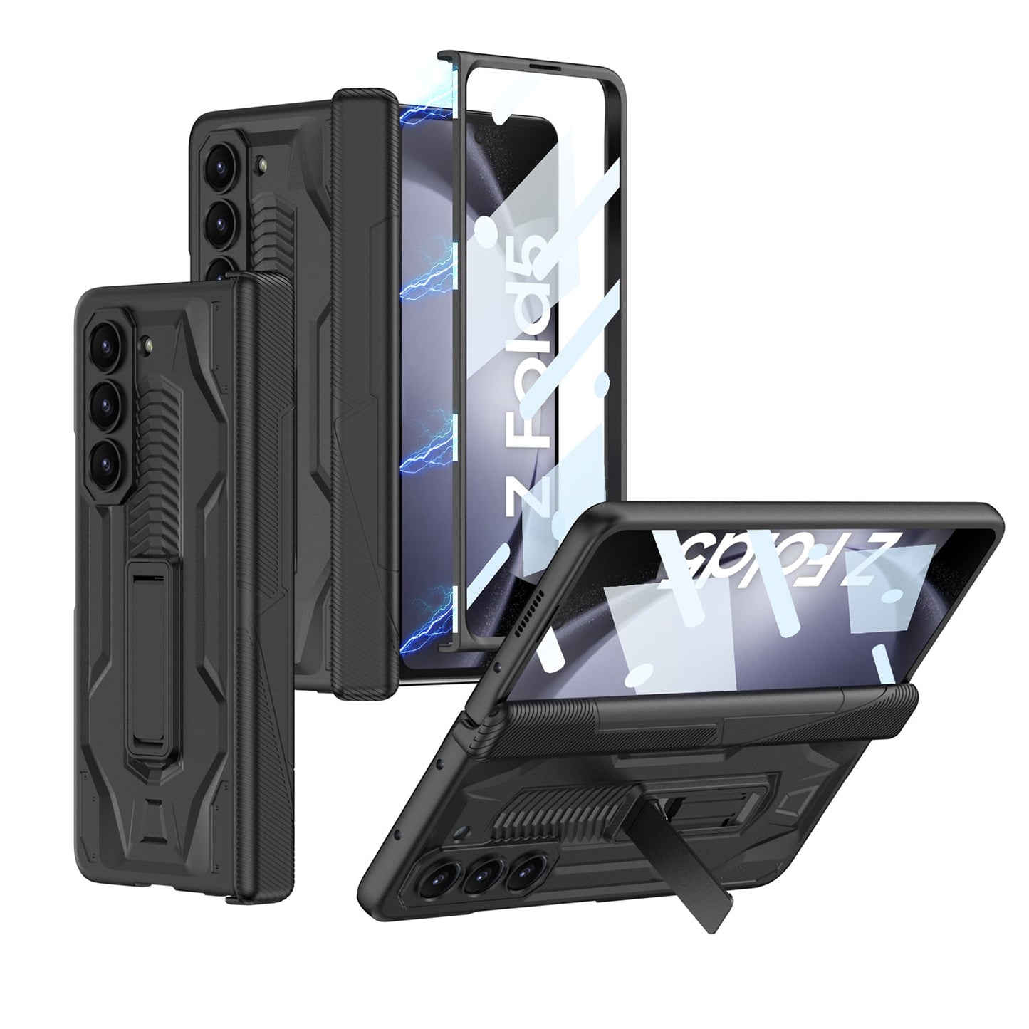 Magnetic Armor All-included Hinge Holder Case With Back Screen Protector For Samsung Galaxy Z Fold5 Fold4 Fold3