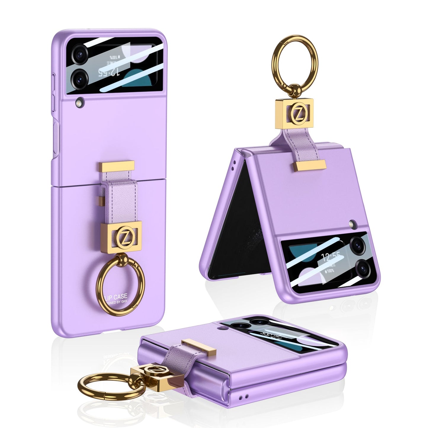 Luxury Z Ring Holder Phone Case With Back Screen Protector For Samsung Galaxy Z Flip5 Flip4 Flip3