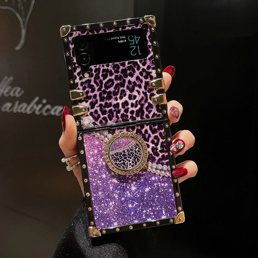 Leopard Pearl Shiny Ring Phone Case for Samsung Galaxy Z Flip 3/4/5