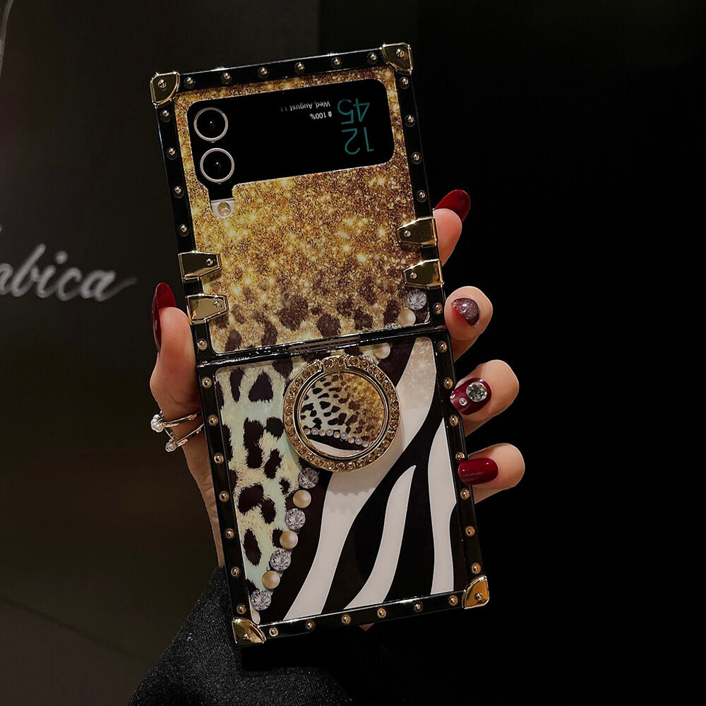 Leopard Pearl Shiny Ring Phone Case for Samsung Galaxy Z Flip 3/4/5