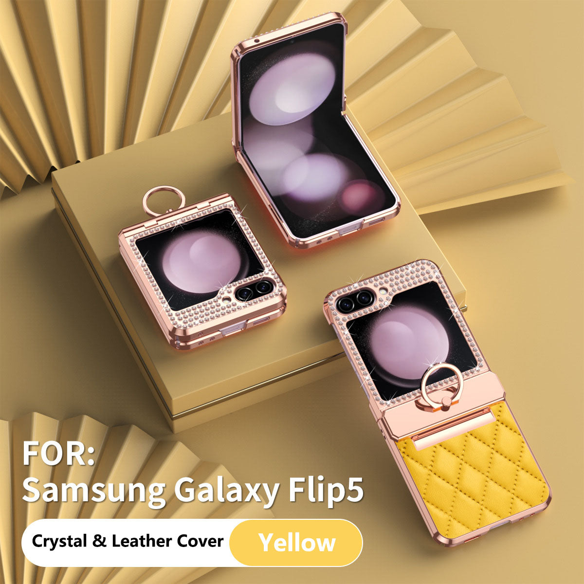 Lyxury Crystal Leather Ring Holder Protective Phone Case For Samsung Galaxy Z Flip 5/4/3