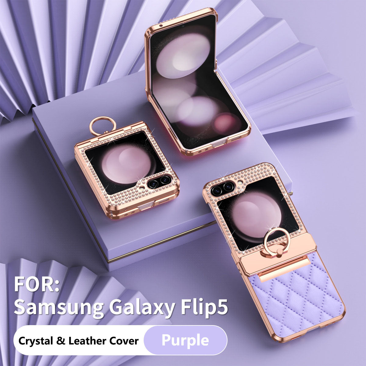 Lyxury Crystal Leather Ring Holder Protective Phone Case For Samsung Galaxy Z Flip 5/4/3