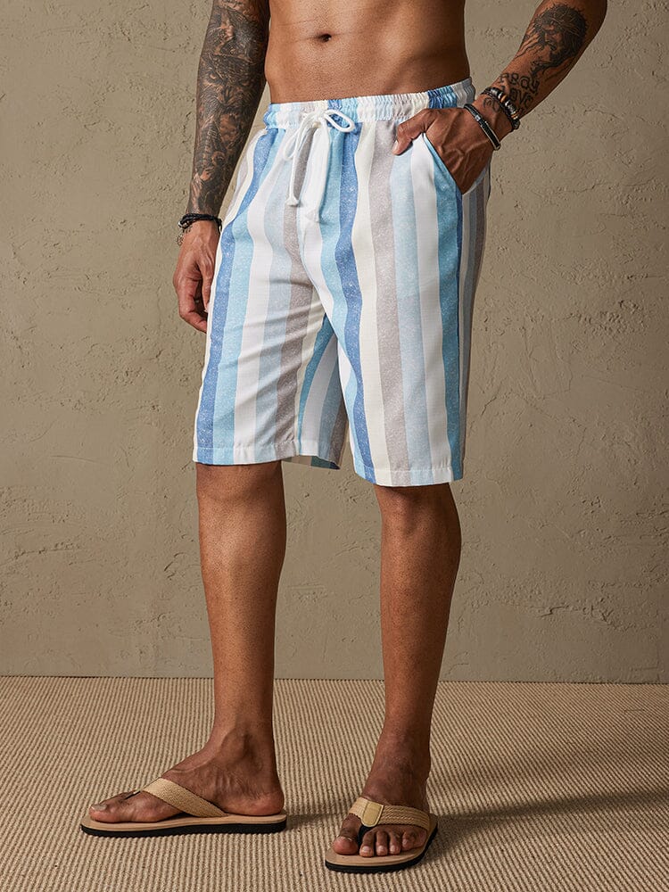 Stripe Drawstring Cotton Linen Beach Shorts