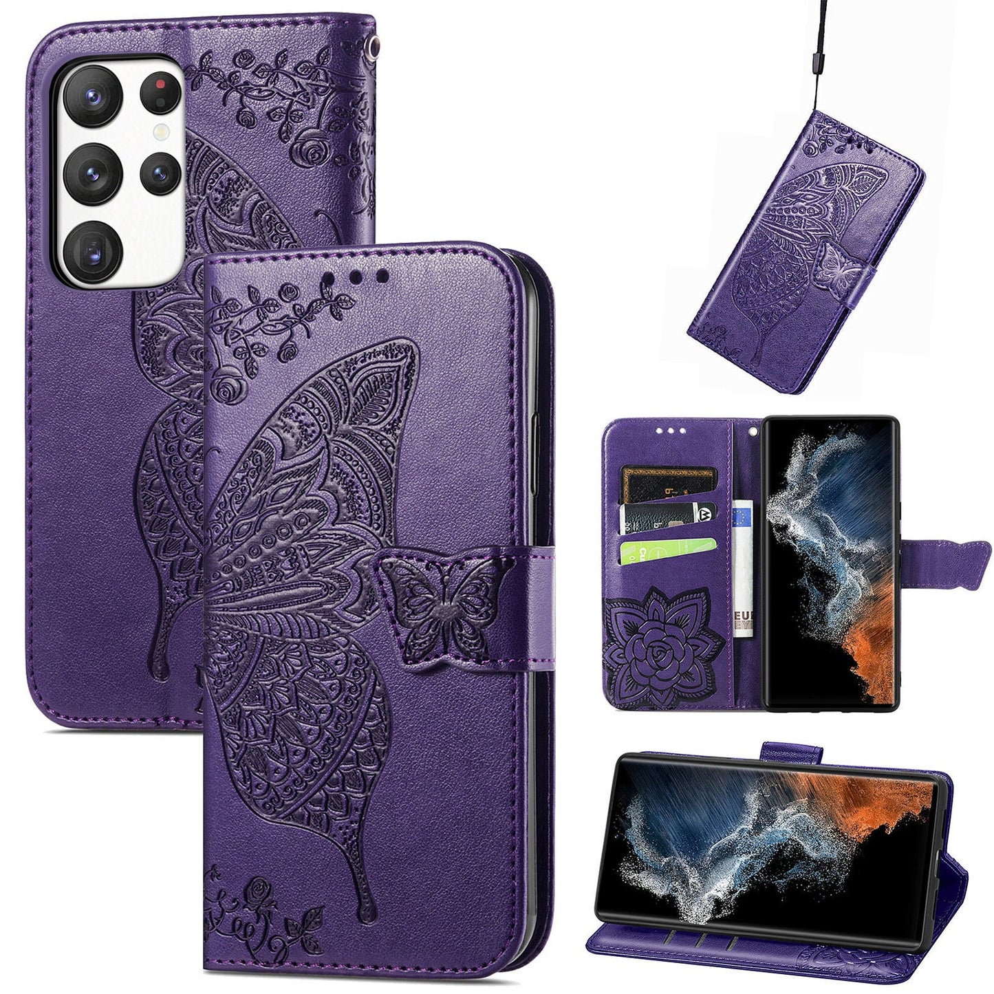 Embossed Butterfly Wallet Flip Case For Samsung Galaxy Series