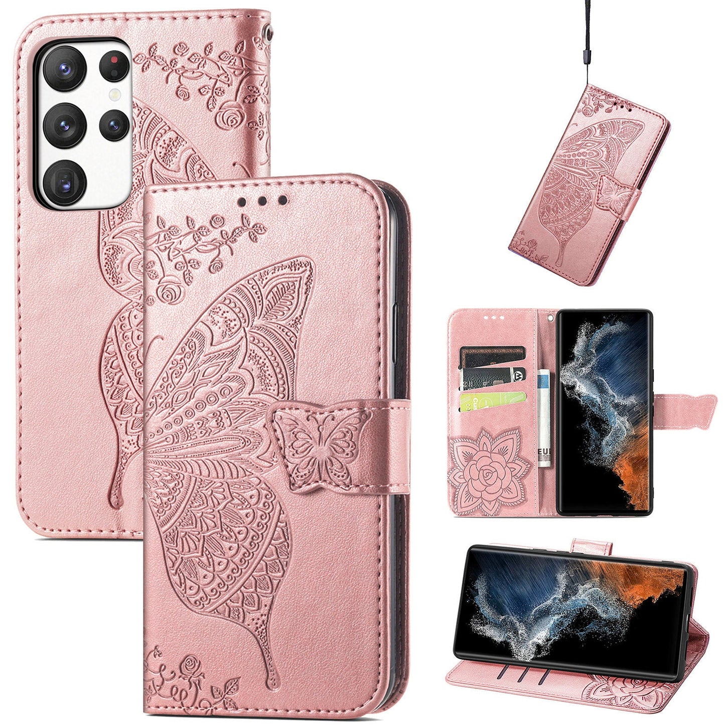 Embossed Butterfly Wallet Flip Case For Samsung Galaxy Series