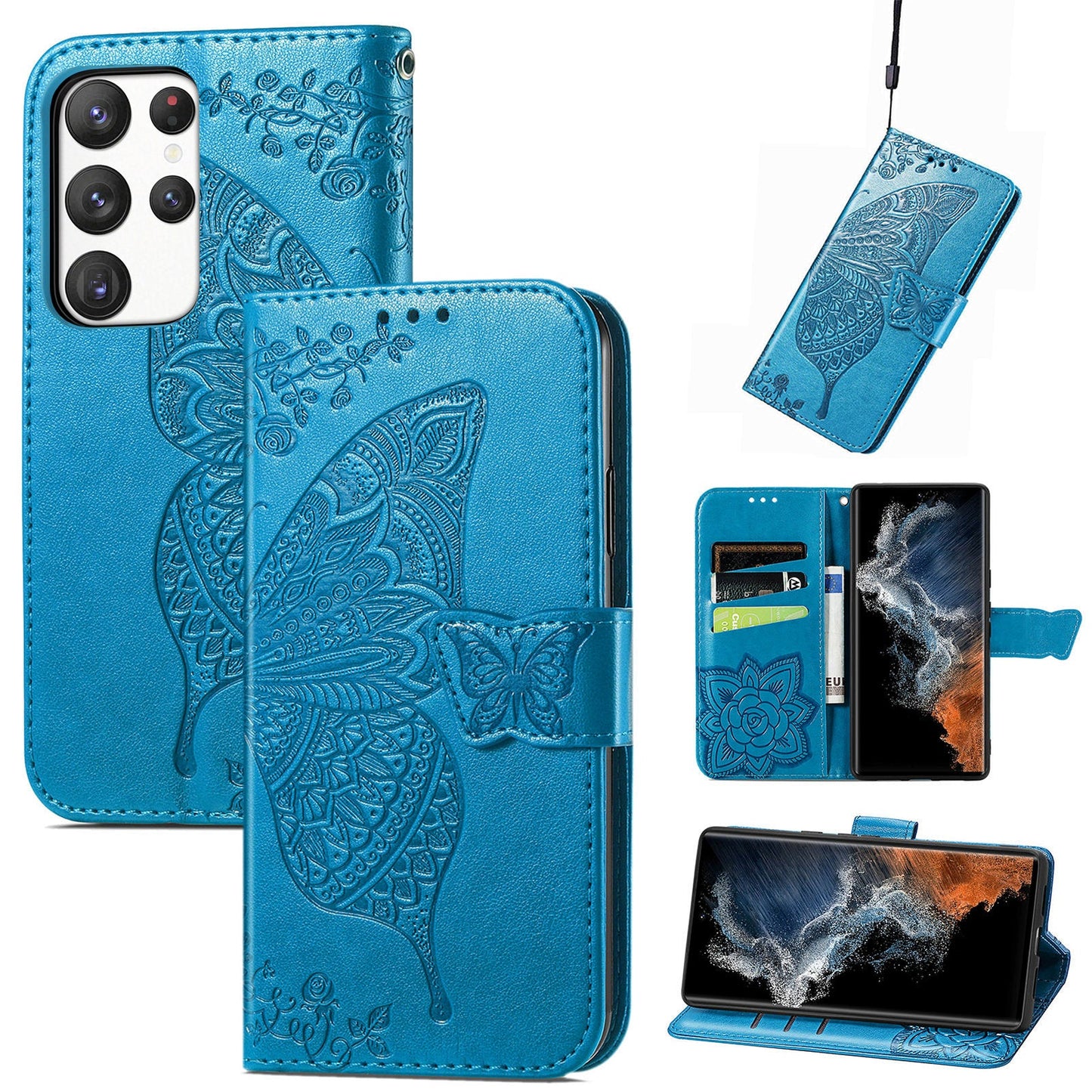 Embossed Butterfly Wallet Flip Case For Samsung Galaxy Series