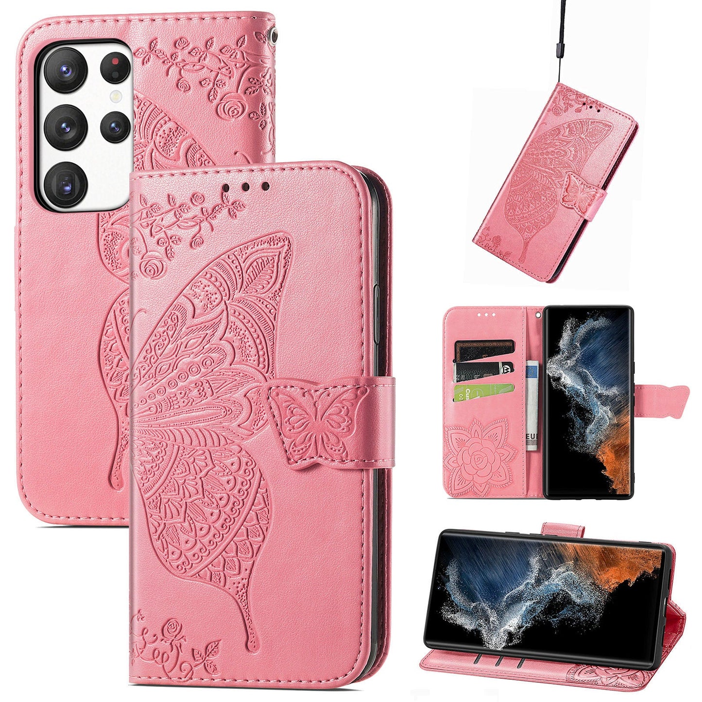 Embossed Butterfly Wallet Flip Case For Samsung Galaxy Series