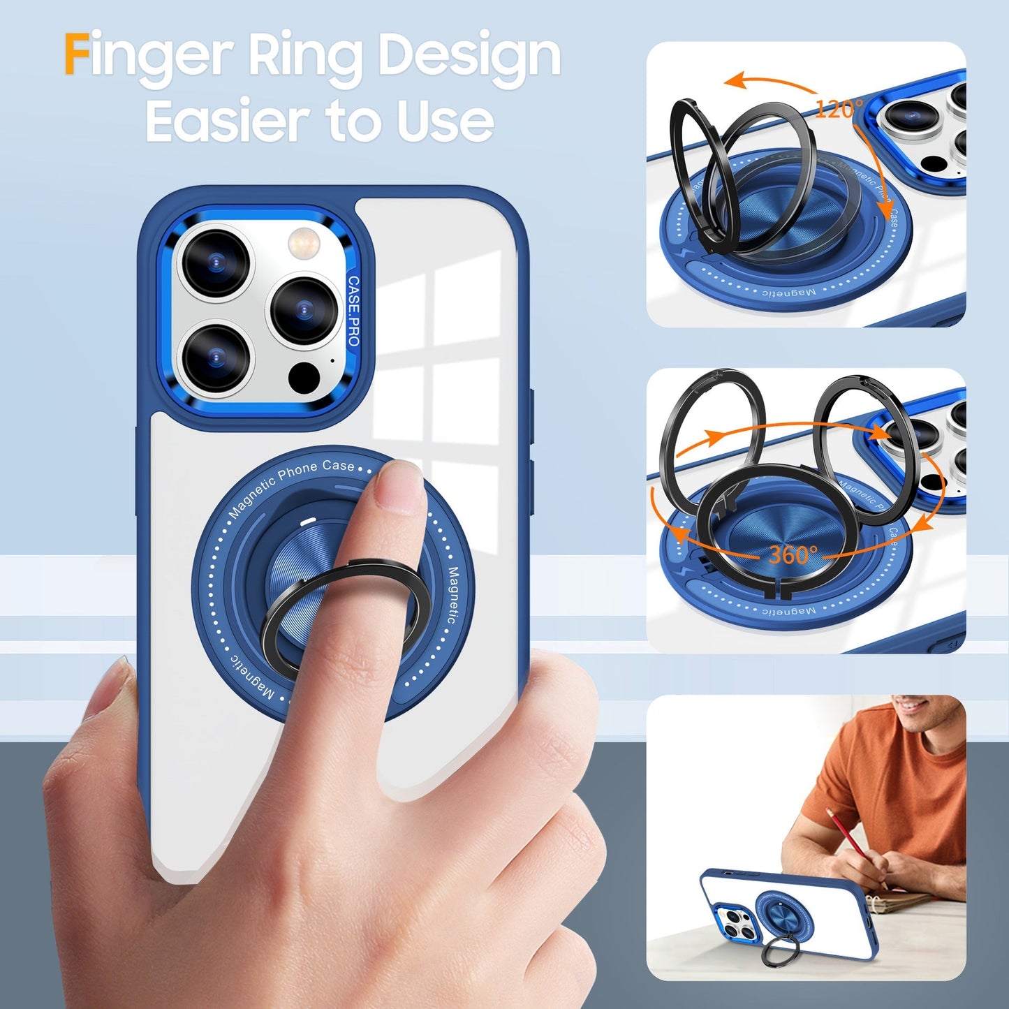 Metal Magnetic Ring Holder Transparent Protective Phone Case For iPhone Support Wireless Charging