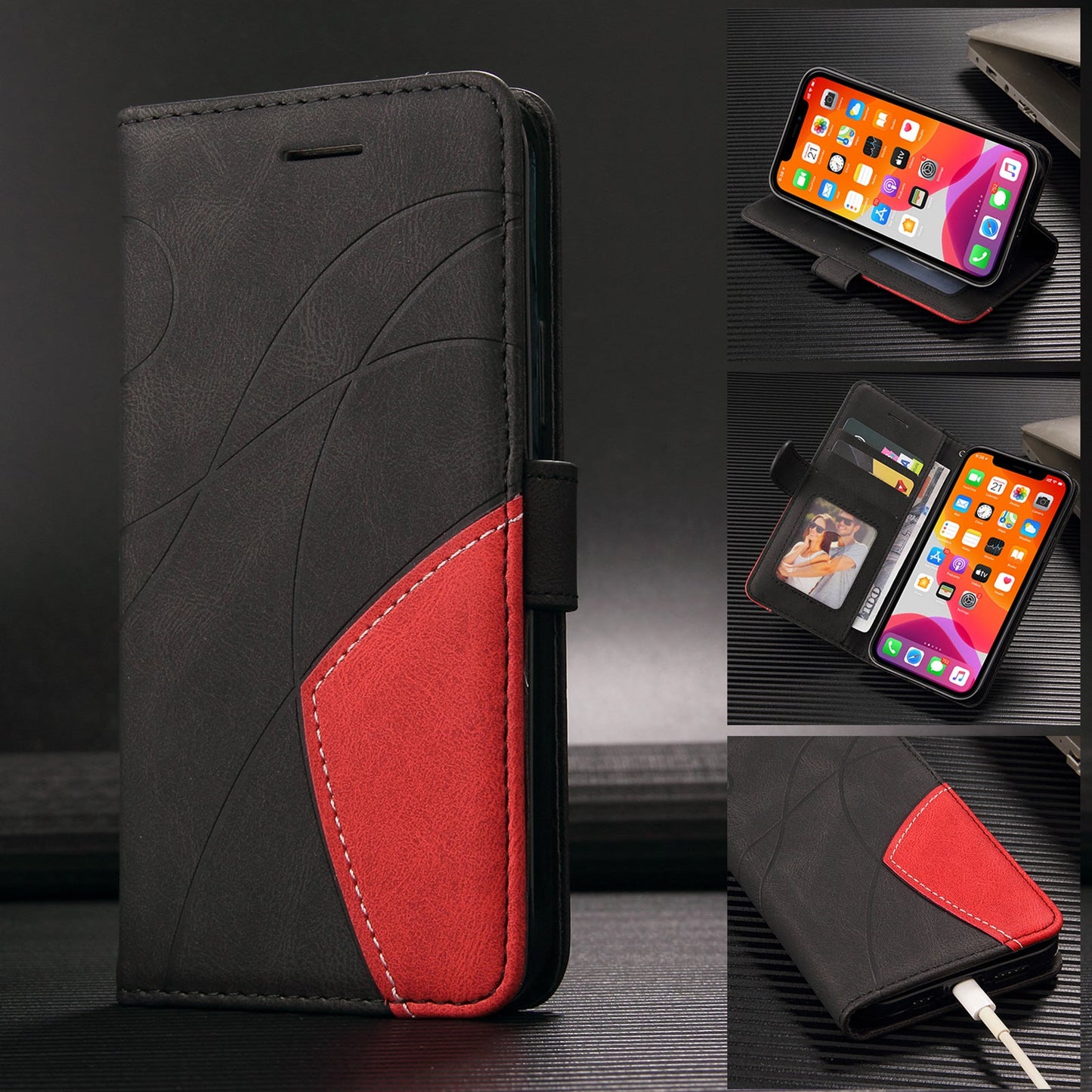 Two-tone Stitched Leather Phone Case for Samsung Galaxy