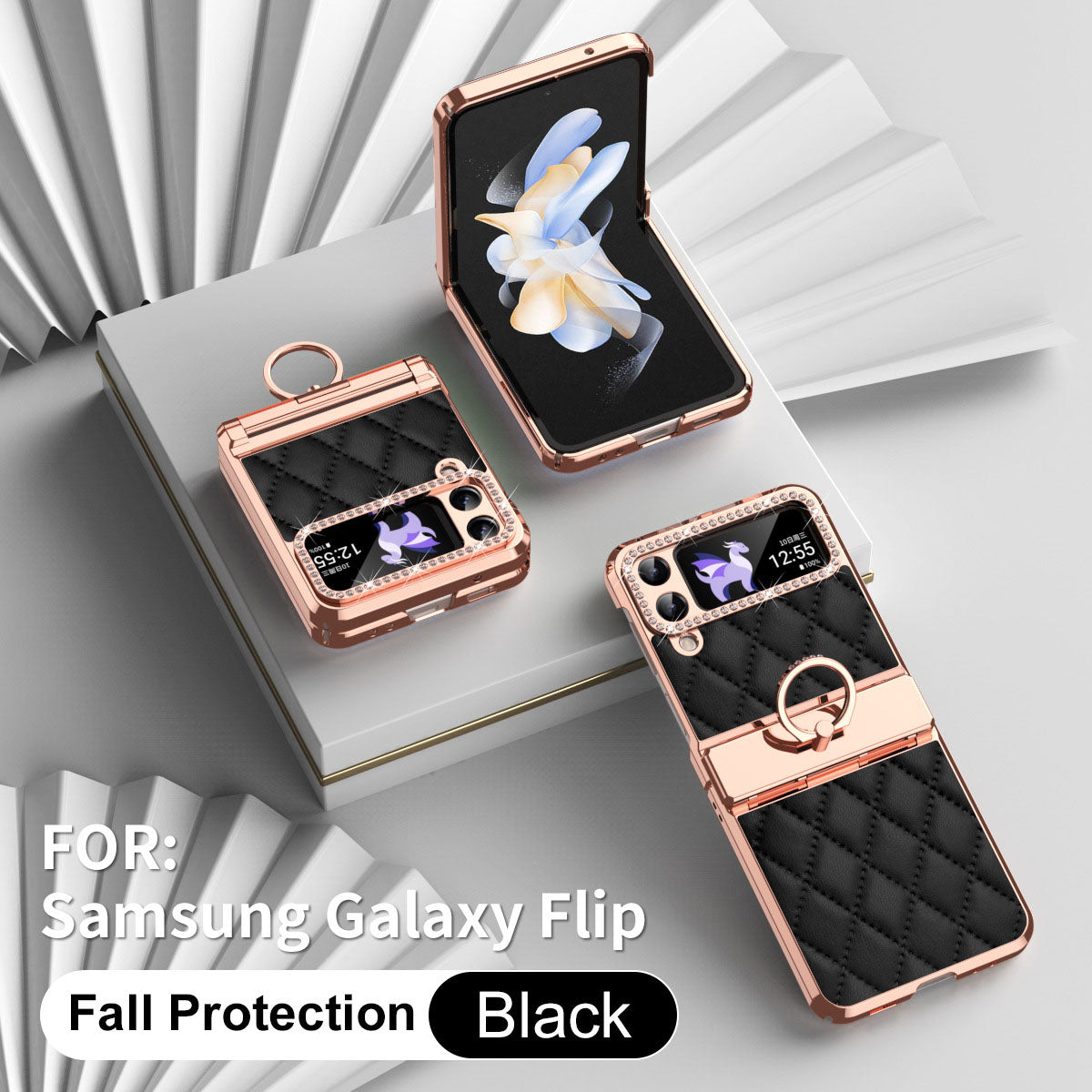 Luxury Leather Ring Holder Phone Case For Samsung Galaxy Z Flip5 Flip4 Flip3