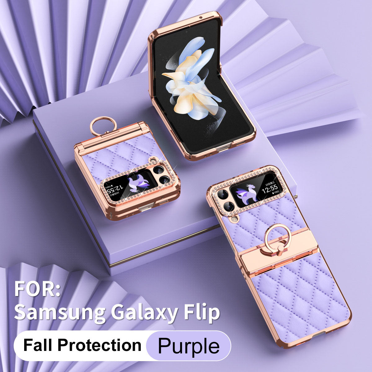 Luxury Leather Ring Holder Phone Case For Samsung Galaxy Z Flip5 Flip4 Flip3